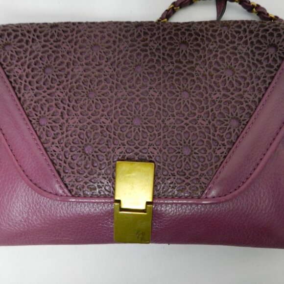 Elliott Lucca perforated purple Leather Crossbody bag purse clutch Convertible - Picture 7 of 12